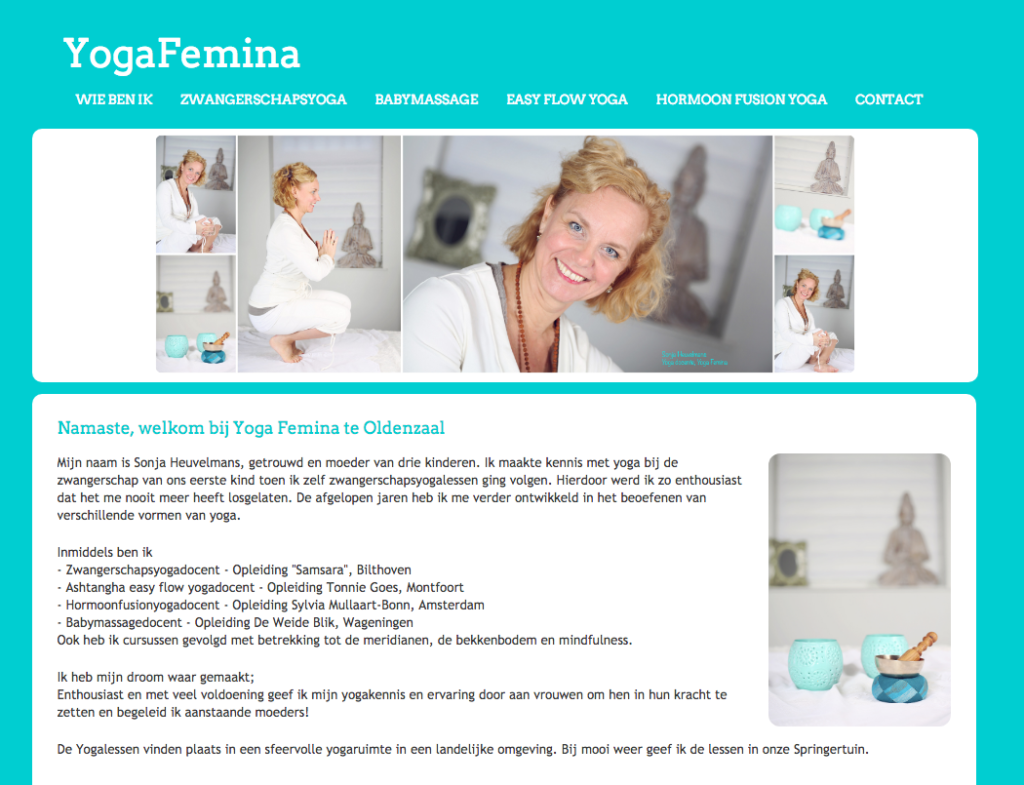 Website van een yogastudio met portretfoto's
