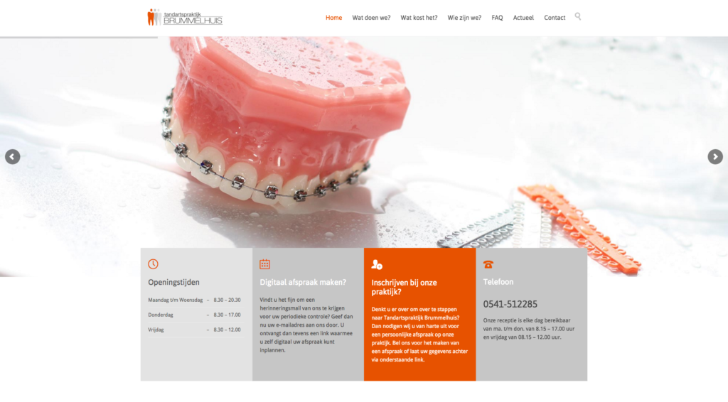 Website van een tandtechnisch bedrijf met productfoto