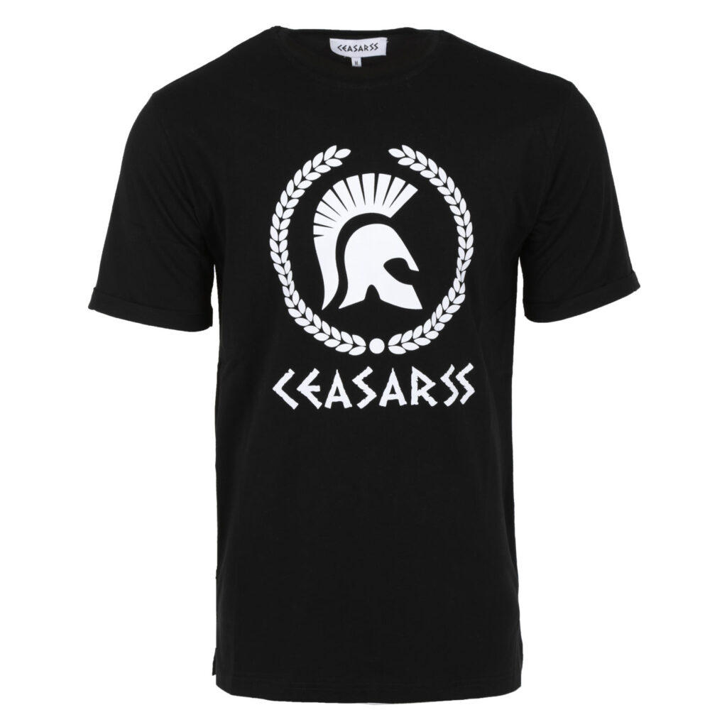 Zwart T-shirt met helmprint, kledingfoto