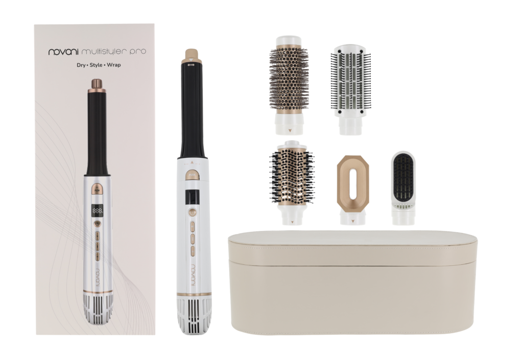 Haarstyler met opzetborstels in een verpakking, productfoto