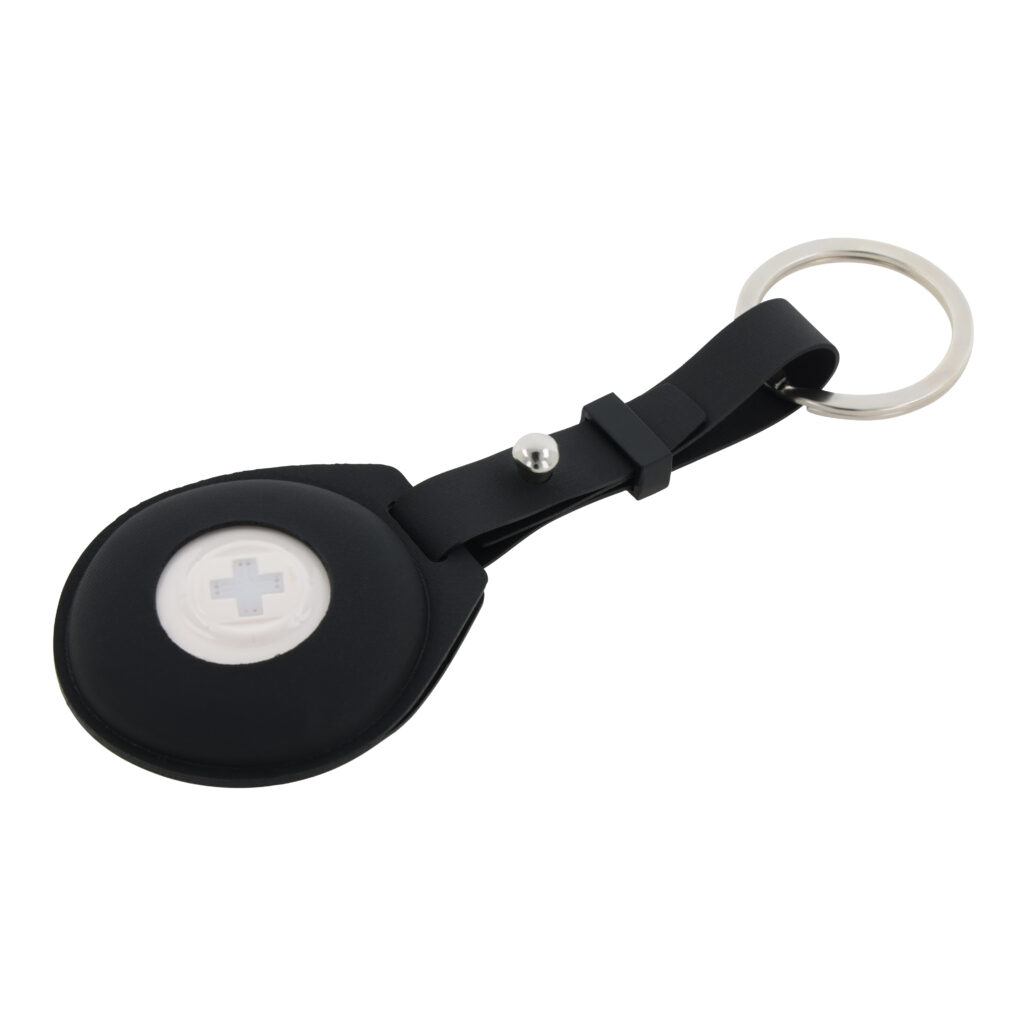 Zwarte leren sleutelhanger met tracker, packshot