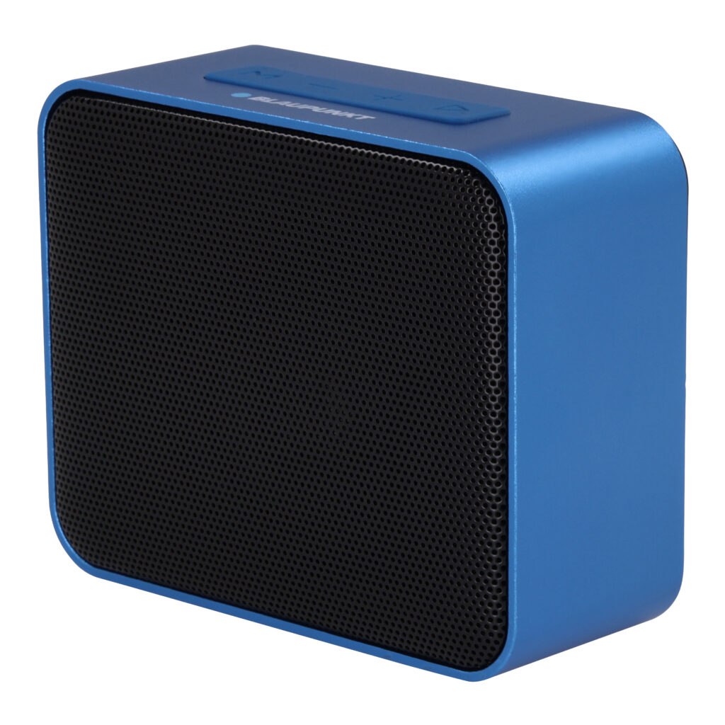 Blauwe vierkante bluetooth-speaker, productfoto