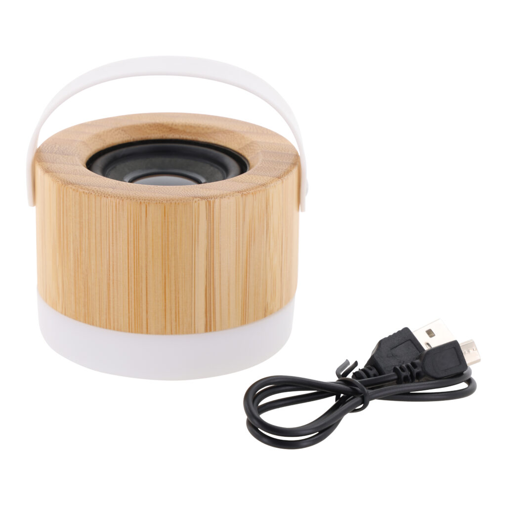 Bamboe bluetooth-speaker met kabel, packshot