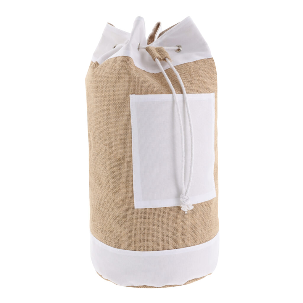 Jute wijnfleszak met koord op wit, productfoto