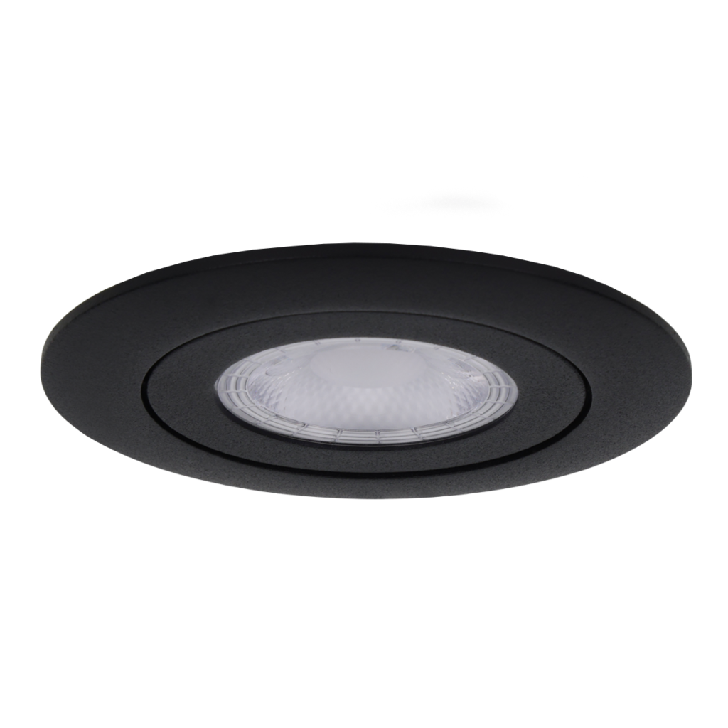 Zwarte inbouwspot op een witte achtergrond, productfoto