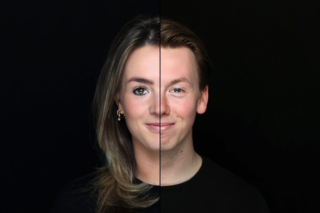 Zakelijk portret in zwart-wit van twee ondernemers, gemaakt in de fotostudio in Oldenzaal