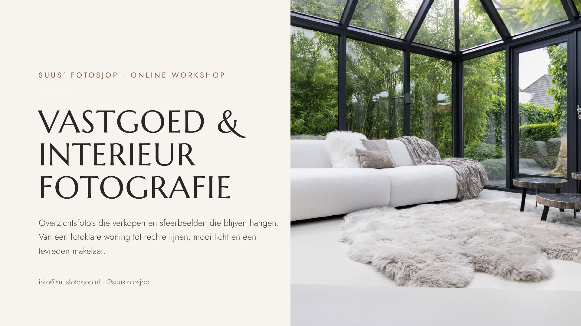 Omslag van de online workshop Vastgoed- & Interieurfotografie van de e-school